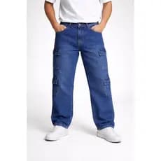CALÇA JEANS  MASCULINA RETA BOLSOS CARGO
