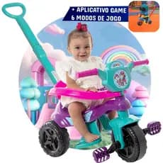 Triciclo Infantil + Game Aplicativo 3D Menina Tiffany Completo C/ Pedal, Empurrador Protetor Inmetro