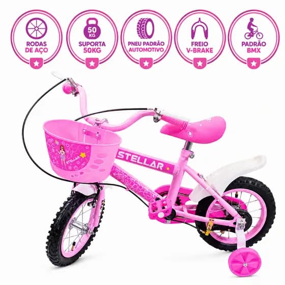 Bicicleta Infantil Aro 12 - Roda Aço Alta Durabilidade Freio VBrake Guidão Regulagem -Vários modelos