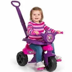 Triciclo Infantil Menina Roxo/Rosa Princesa Completa Empurrador, Pedal e Protetor Inmetro Motoca