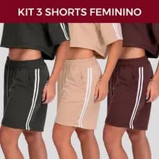 Kit Moletinho 3 Shorts Feminino com Listras Academia Treino dia a dia em Alta Conforto