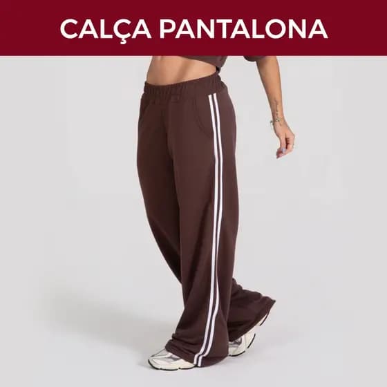 Calça Pantalona feminina listras laterais Confortável Academia Modelo Grande Básica Moletom