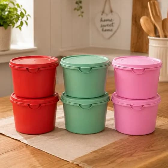 Kit Com 6 Potes Redondos 1L Coloridos Resistente Comida