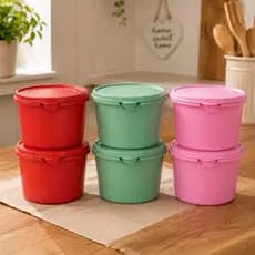 Kit Com 6 Potes Redondos 1L Coloridos Resistente Comida