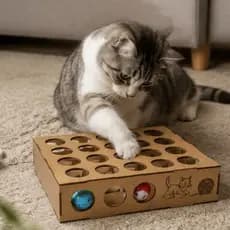 Brinquedo Para Gatos Em MDF Divertido Com 2 Bolinhas Com Chocalho