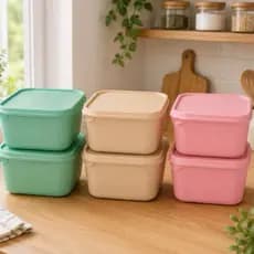 Kit Com 6 Potes Plástico 1,2L Coloridos Retangular Comida Resistente