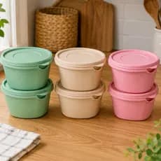 Kit Com 6 Potes 700ML Redondos Coloridos Plástico Comida Resistente