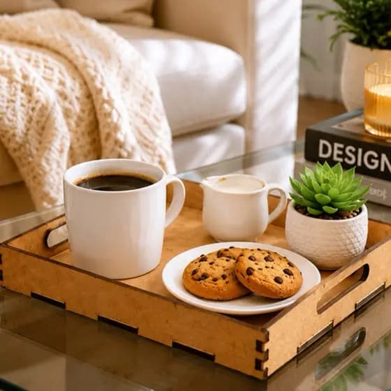 Bandeja Em Mdf Ideal Para Café Da Manhã Comida Refeições Com Alça Nas Laterais