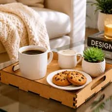 Bandeja Em Mdf Ideal Para Café Da Manhã Comida Refeições Com Alça Nas Laterais