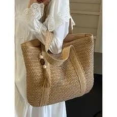 Bolsa de palha de grande capacidade para férias casuais praia portátil nova moda bolsa de ombro tecida Multineos