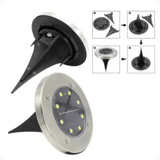 Kit 4 Luminárias Solar LED Piso Jardim IP44 8 LEDs
