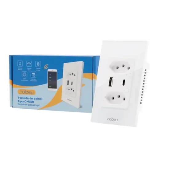 Tomada Inteligente WiFi Com USB Tipo C Controle App