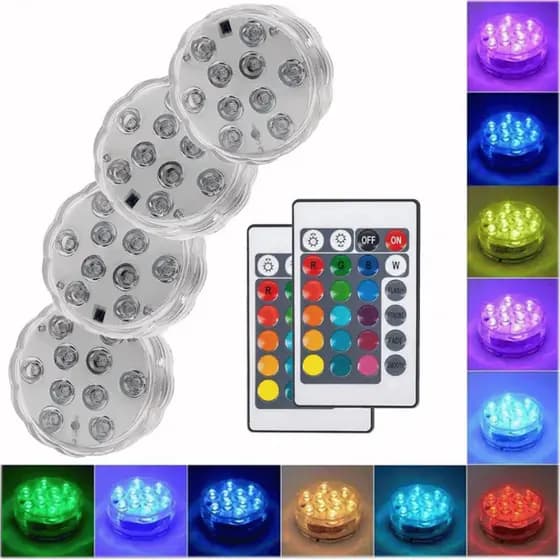 Kit 4 Luzes Led Piscina Submersível Controle Remoto Sem Fio