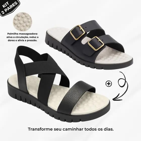 Kit 2 Pares Sandália Ortopédica Feminina Para Esporão Chinelo Confortável Massageador Leve