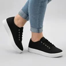 Tênis Feminino Preto Confortável Leve Solado Branco Ideal para Passeio