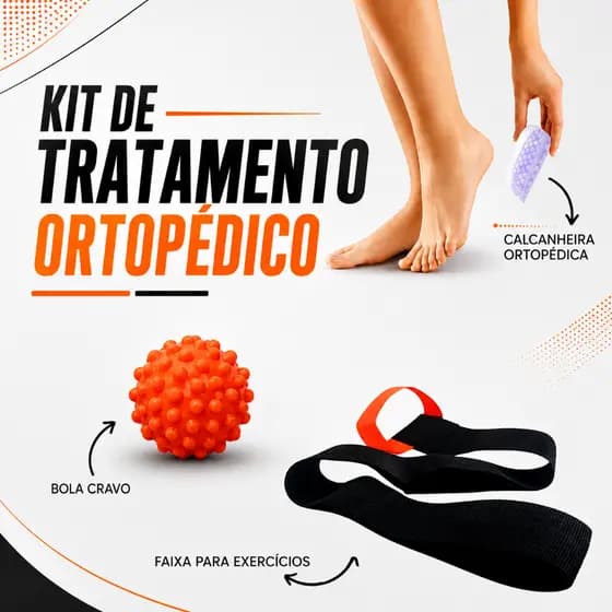 Kit Esporão Fascite Plantar Dor no Pé Calcanheira Gel + Bola Massageadora + Faixa Alongamento