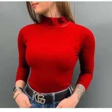 Blusa Gola Alta Malha Canelada Manga longa Segunda Pele
