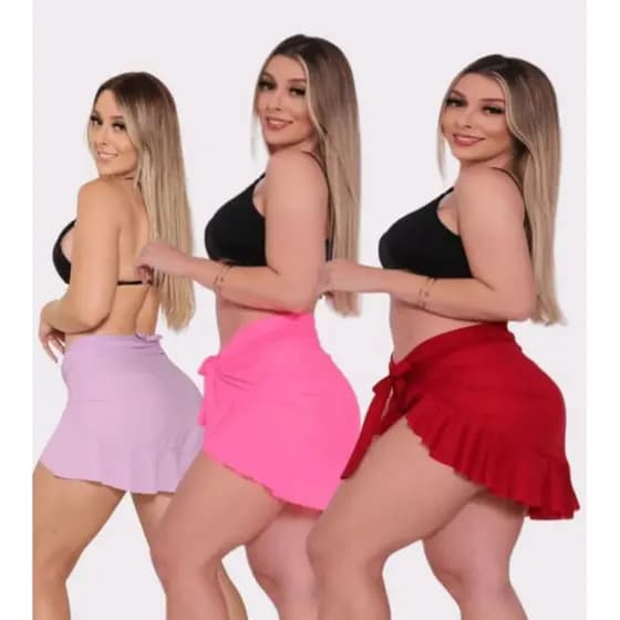 3kit Pareo Curta com Babado \Saida de praia \moda praia