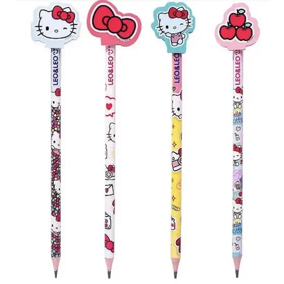 Lápis Hello Kitty Preto com Borracha Decorada no Topo |Leonora
