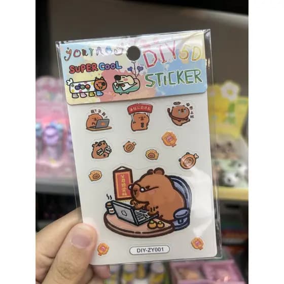Cartela de adesivos fofos de capivara 5D