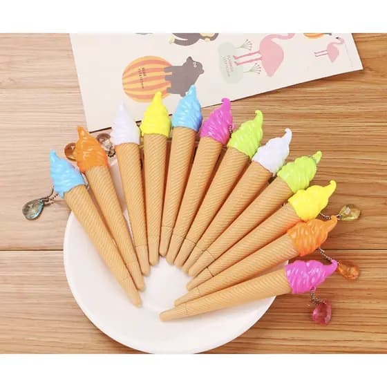 Caneta Gel Sorvete Fofa com Pingente - Cores sortidas 