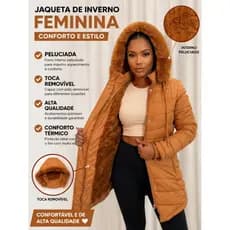 Jaqueta Casaco Feminino com Capuz e Forro de Pelúcia | Parka Quente Inverno