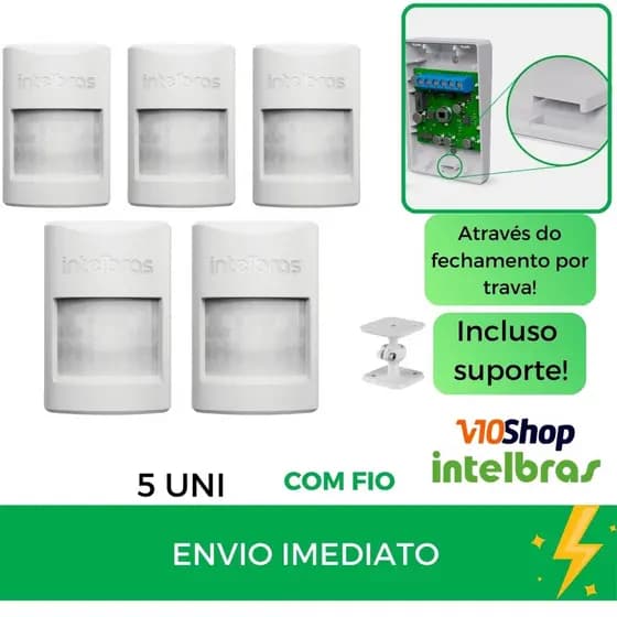 5 Sensor Movimento Com Fio Ivp 1000 Pet Cf para Central Alarmes com Suporte Articulavel Intelbras