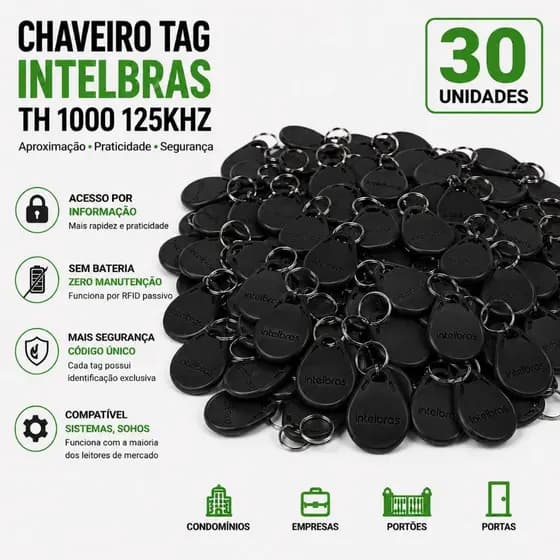 Kit 30 Chaveiro Tag RFID Intelbras TH 1000 125kHz Aproximação Controle de Acesso Portão Porta Condom