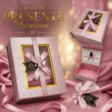 Caixa de presente luxo rosa com laço brilhante ideal para namorados, mães e aniversário 25X18