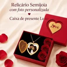 Caixa Presente Com Relicario Semijoia Personalizada Foto Casal Amor Love Vermelho Dia dos namorados