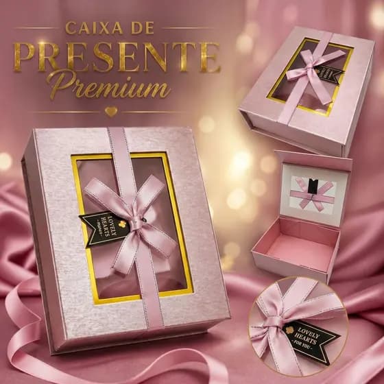 Caixa de presente luxo rosa com laço brilhante ideal para namorados, mães e aniversário 20x15