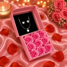 Caixa de presente de joias 11X11 com flores rosa joia e sacola e inclusa