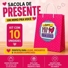 10 Sacolas de Papel Presente Estampada Um mimo pra você Alça Corda Reforçada 17X15X6 cm