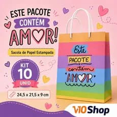 10 Sacola de Papel Presente 24X21X9 pacote contém amor Alça