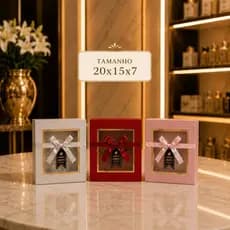 Caixa de presentes 20X15x7 luxo rosa vermelha e prata com laço brilhante Cor a escolher