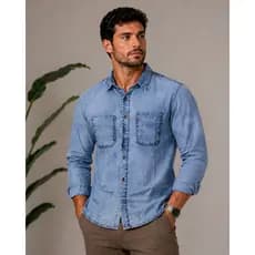 Camisa Jeans Masculina Manga Longa Casual Básica