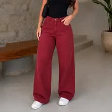 Calça Feminina Wide leg Sarja Boca Larga Premium Cintura Alta Envio Rápido Blogueira