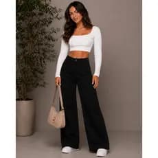 Calça Feminina Wide Leg Cargo Casual Blogueirinha Cintura Alta 36 Ao 46 + 5 Cores