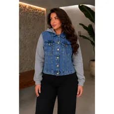 Jaqueta Jeans Moletom Plus Size com Touca Blusa de Frio Tamanho Grande G1 a G3