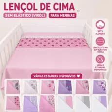 Lençol SEM ELASTICO TIPO VIROL para berço padrão americano ou chiqueirinho 100% algodão MENINA