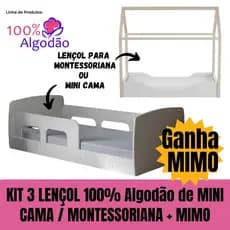 KIT 3 LENÇOL MINI CAMA OU CAMA MONTESSORIANA AVULSO 100 % algodão + MIMO