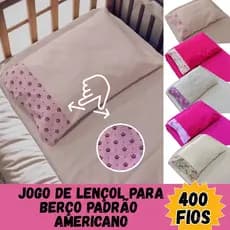 JOGO DE LENÇOL PARA BERÇO PADRÃO AMERICANO 400 FIOS LENÇOL E FRONHA MENINA