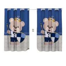 Cortina Quarto Infantil Bebe Menino Berço Americano Nacional Pequena Urso Principe Marinho Barato