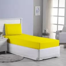 Jogo Roupa Cama Lençol Solteiro 2 Peças Fronha Elastico Volta Toda Amarelo Simples Macio Basico Luxo