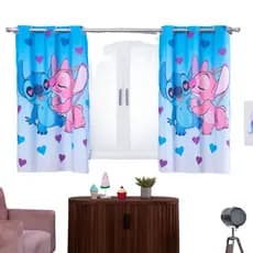 Cortina Quarto Infantil Criança Bebe Menina Simples 2,00x1,40 Decoração Lilou Stich Rosa