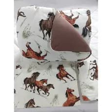Kit de Cama Quarto Solteiro Edredrom Com Jogo de Cama Solteiro Menina Menino Cavalo Marrom 03 Peças