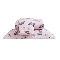Kit Cobre Leito Cama Casal Padrão 03 Peças 180 Fios Mariposa Borboleta Basic Dia a Dia