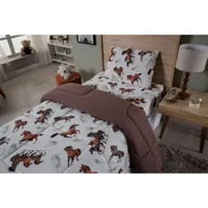 1 Edredom Malha Solteiro Cavalo 100% Algodão Cama Menino Menina Quarto Marrom
