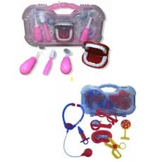 Maleta Kit Dentista Rosa e Maleta Kit Medico Azul Brinquedo Educativo Divertido Educacional Odonto