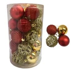 kit Bola de Natal 25 Bolinhas Vermelha e Dourada Decoracao de Natal Enfeite Natalino
